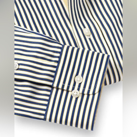 Paul Fredrick Non-iron Cotton Stripe Dress Shirt With Contrast Trim - Picture 11 of 14